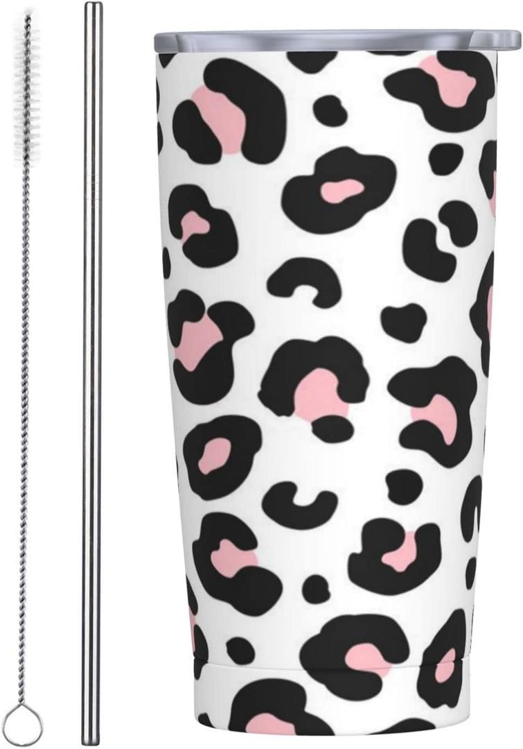 20oz Travel Tumbler Sleek Pink Panther Spots BPA-Free Cup with Leakproof Lid Car Straw Cup Double Wall Stainless Steel Cup for Home Office Camping