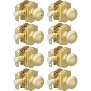 Goldenwarm 8 Pack Brushed Gold Privacy Door Knobs Interior for Bedroom & Bathroom, Classic Gold Interior Door Knobs