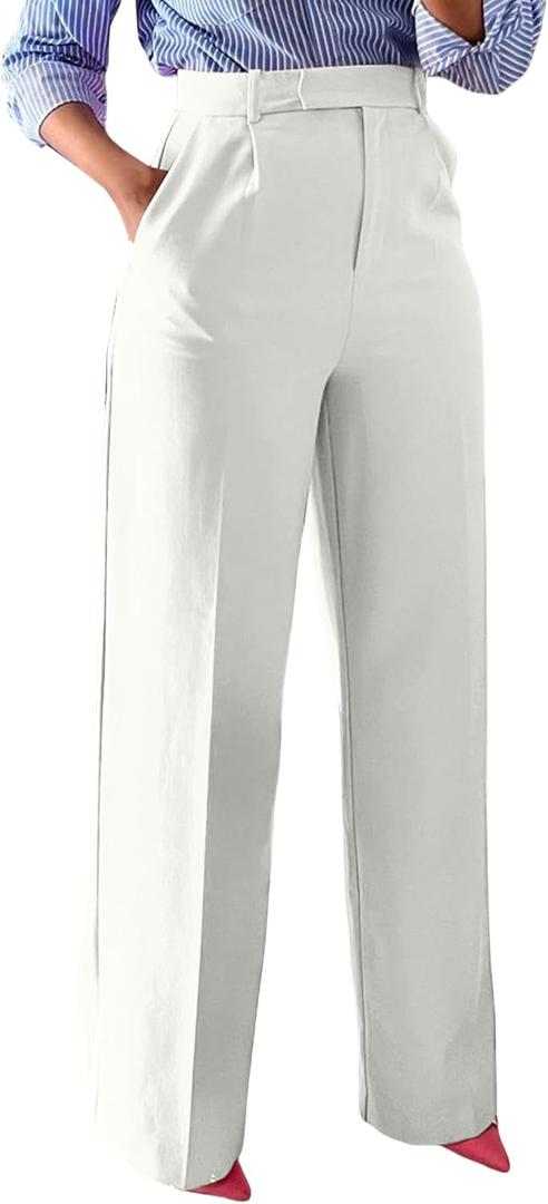 Unybwonn Women Wide Leg Dress Pants High Waisted Straight Leg Business Slacks Work Pants Casual Button Down Trousers (No Size, White) Unybwonn Women Wide Leg Dress Pants High Waisted Straight Leg Business Slacks Work Pants Casual Button Down Trousers (No Size, White)