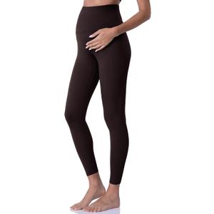 POSHDIVAH Women's Maternity Leggings Over The Belly Pregnancy Yoga Pants Active Wear Workout Leggings, Dark Brown, Large
