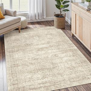 Soalmost 4x6 Area Rugs for Living Room, Vintage Washable Rugs for Dining Room, Bedroom, Home Office Decor, Non-Slip Beige Carpet Thin Rug