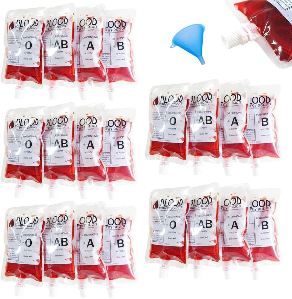 20 Pack Blood Bags for Drinks,8.5oz Anti-Leak Bags with Cap,Reusable Food Grade Bag,Decoration Cups for Halloween and Christmas
