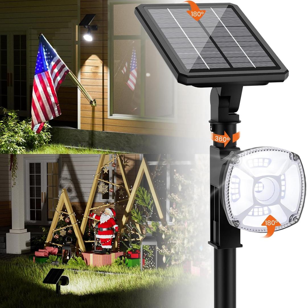 Solar Spotlights Outdoor Waterproof IP67,Cool White LED Floodlight,4 Pack,360Adjustable Prowered Panel,3 Lighting Modes,Garden Decor Outside Spot Lights Focus for Yard/Landscape/House/Lawn/Patio/Tree
