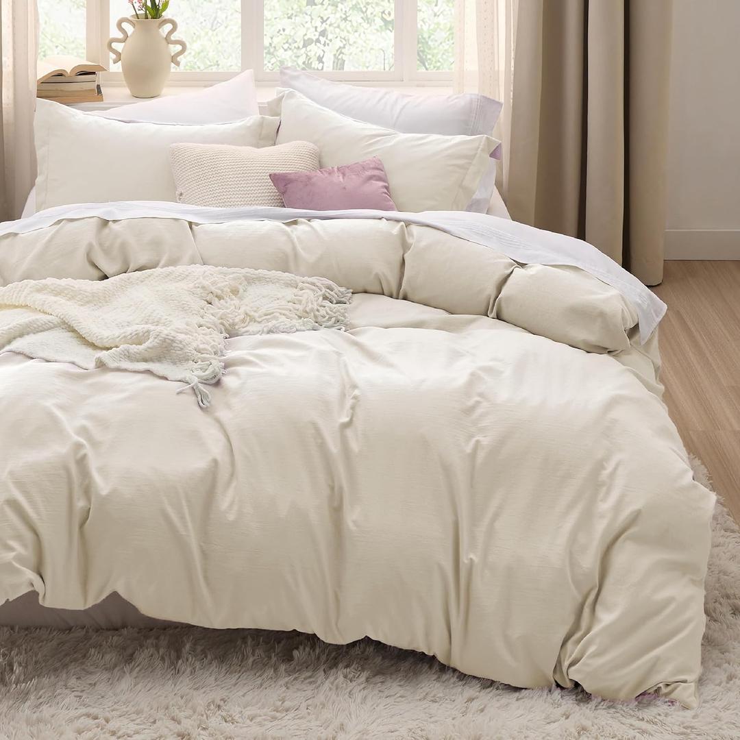 Bedsure Oat Milk Oversized King Duvet Cover - 3 Pieces Prewashed Cotton-Like Polyester Extra Soft Bedding Set, Includes 1 Duvet Cover 120x98 Inches with Zipper Closure & 2 Pillow Shams, No Comforter
