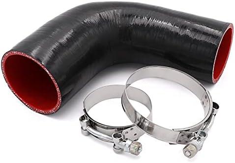 90 Degree Elbow Reducer Coupler Silicone Hose 4-Ply 2.5inch to 3-inch for Turbo/Intercooler/Intake Piping,Length 120mm Thickness 5mm with T-Bolt Clamp