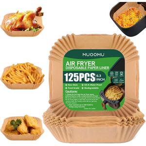 Air Fryer Disposable Paper Liners Square, Non-Stick Parchment, AirFryer Accessories for Baking Microwave Oven Frying Pan, Oil Proof, Water Proof (125PCS, 6.3inch)