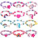 JOTIKO 12 Pcs Kids Bracelets for Toddlers Girls - Unicorn Party Favors Easter Egg FIllers Birthday Goodies Bag Pinata Stuffers, Cute Wooden Beaded Bracelets Princess Play Jewelry Gift for Little Girls