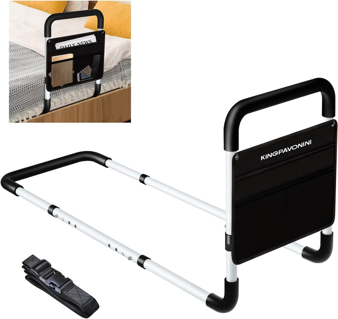 Bed Rails for Elderly Adults - Bed Assist Rail Medical Bed Support Bar Mobility Assistant with Free Storage Bag and Fixing Strap, Fit King, Queen, Full, Twin (White-300lbs)