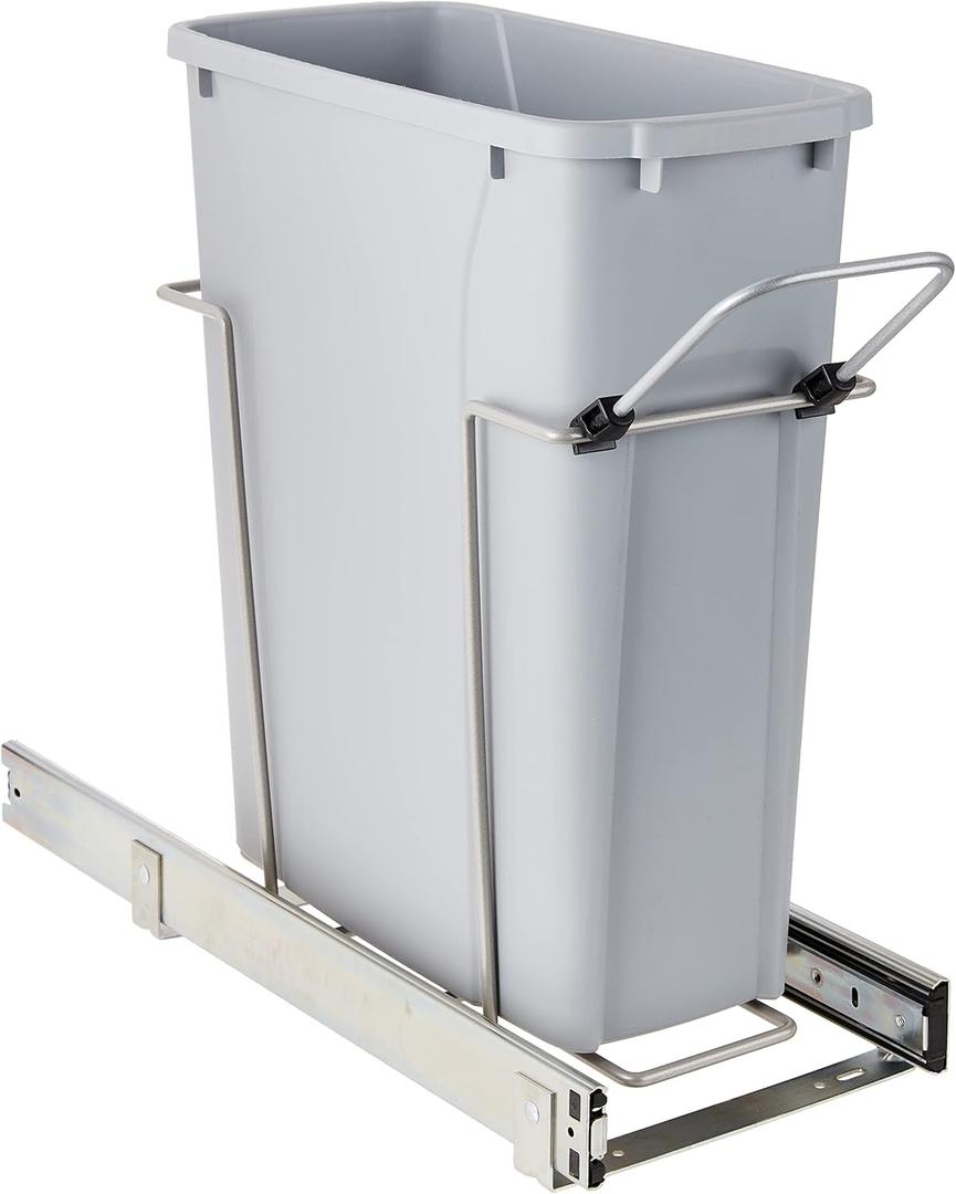 Knape & Vogt in-Cabinet Pull Out Trash Can, 20-Qt., Bottom-Mount Cabinet Installation, Requires Min 8-in Opening, 20.5 in x 8.5 in x 17.5 in, RS-PSW9-1-20-P, Platinum