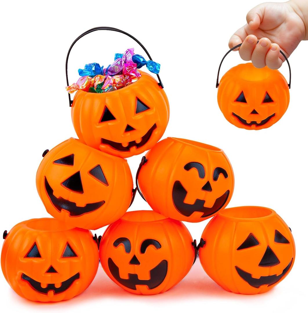 3 Otters Mini Halloween Pumpkin Buckets, 3 Styles Small Pumpkin Candy Buckets with Handle Children Trick or Treat Bags, 12PCS