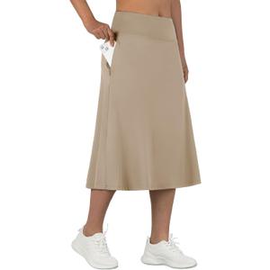 ANIVIVO Women's Midi Length Skorts Skirts with Pockets Modest Skirts 28" Long Knee Length Athletic Skorts (Medium, Khaki)