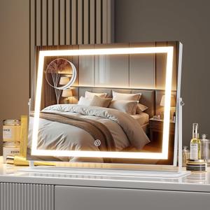 MINISO Vanity Mirror with Lights-13.8" x 10.6" LED Makeup Mirror, 3 Color Modes Touch Control and Brightness Adjustment Lighting Mirror, 10X Magnifying Glass, 360 Rotation