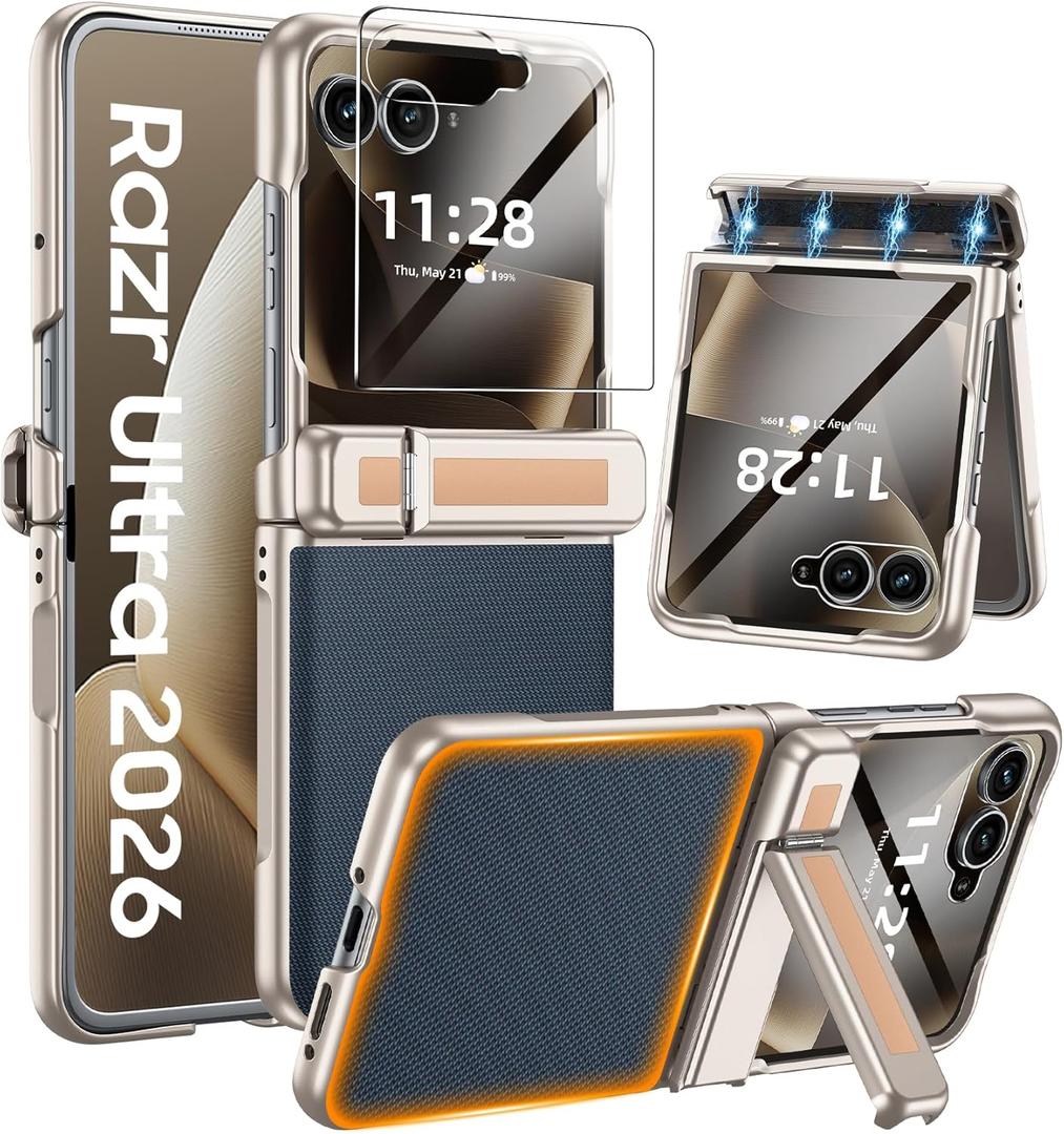 GooseBox for Motorola Razr Ultra 2026/2025 Case, Built-in Screen Protector &Hinge Protection &Hidden Kickstand &Non-Slip PU Leathe Texture Phone Case for Razr Ultra 2026/2025(Royal Blue)