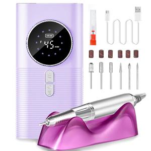 Lumcrissy 45000RPM Professional Cordless Nail Drill - Rechargeable Electric Efile for Acrylic Gel Nails, Coreless Motor with LCD Display, 10H Runtime, 6 Bits for Home Salon Manicure Pedicure