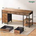 Huuger Computer Desk with 6 Drawers, Office Desk with Shelves, Reversible Gaming Desk, Corner Desk with Storage, Work for Home Office, Study, Living Room, 54inch, Rustic Brown