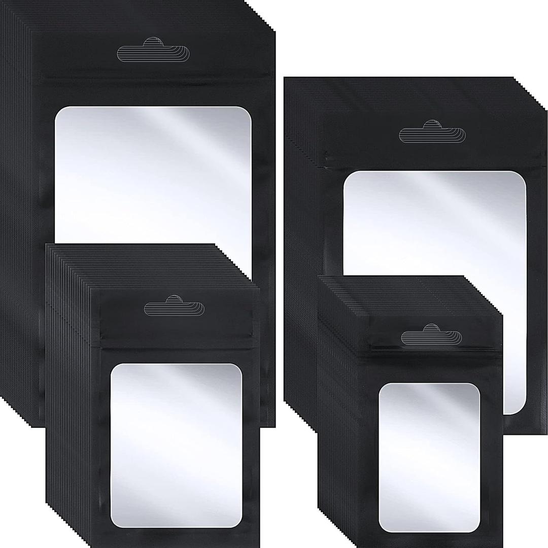 Zonon 400 Piece Black Plastic Bags 4 Sizes Self Sealing Sealable Treat Bags for Packaging Food Storage Pouch for Sample Cookies Jewelry (Long Hole)