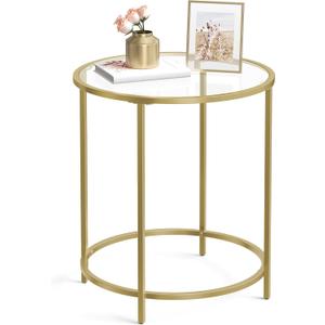 VASAGLE Round Side Table, Tempered Glass End Table, Steel Frame
Small Coffee Table, Bedside Table, Living Room, Balcony, Metallic Gold and Transparent, BARIS Collection LGT20G