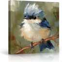 ARTZGX Blue Bird Wall Art Canvas Prints Birds on Tree Pictures Wall Decor Animal Artwork Painting for Bedroom Bathroom Decor Frame(Blue 12L x 12W)