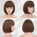 BARSDAR Short Brown Bob Wig With Bangs - Short Brown Bob with Bangs Wig for Women - 12 Inch Natural Looking Soft Synthetic Hair Replacement Wigs Velma Dora Wigs Daily Party Halloween