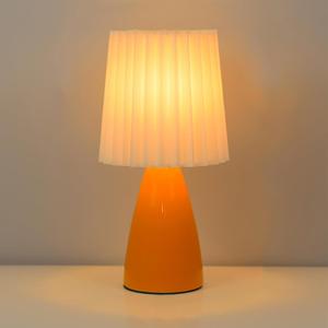 Cute Stylish Small Night Lamp, Pleated Fabric Lampshade, Ceramic Body, Adjustable Light Color and Brightness with Power-Off Memory, Safe USB Powered, LED Bedside Light (Orange)
