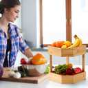 Yerliker 2 Tier Bamboo Corner Shelf Kitchen Fruit Cabinet Organizer Bamboo Corner Fruit Basket for Kitchen Countertop Space Saving Rack Counter Pantry Storage for Vegetables Spice Bottles Plates