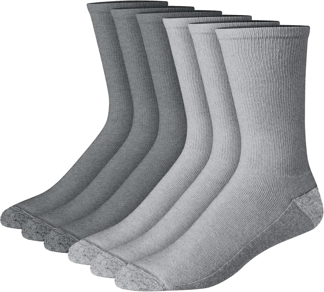 Hanes Men's Max Cushioned Crew Socks, Moisture-Wicking with Odor Control, Multi-Pack, Gray/ Charcoal-6 Pack, 12-14