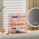 COMVTUPY Acrylic Clear Large Makeup Organizer - Jewelry Holder Organizer, Perfect Make Up Organizers and Storage for Vanity, Bathroom (3 Large, 4 Small Drawers - Purple)