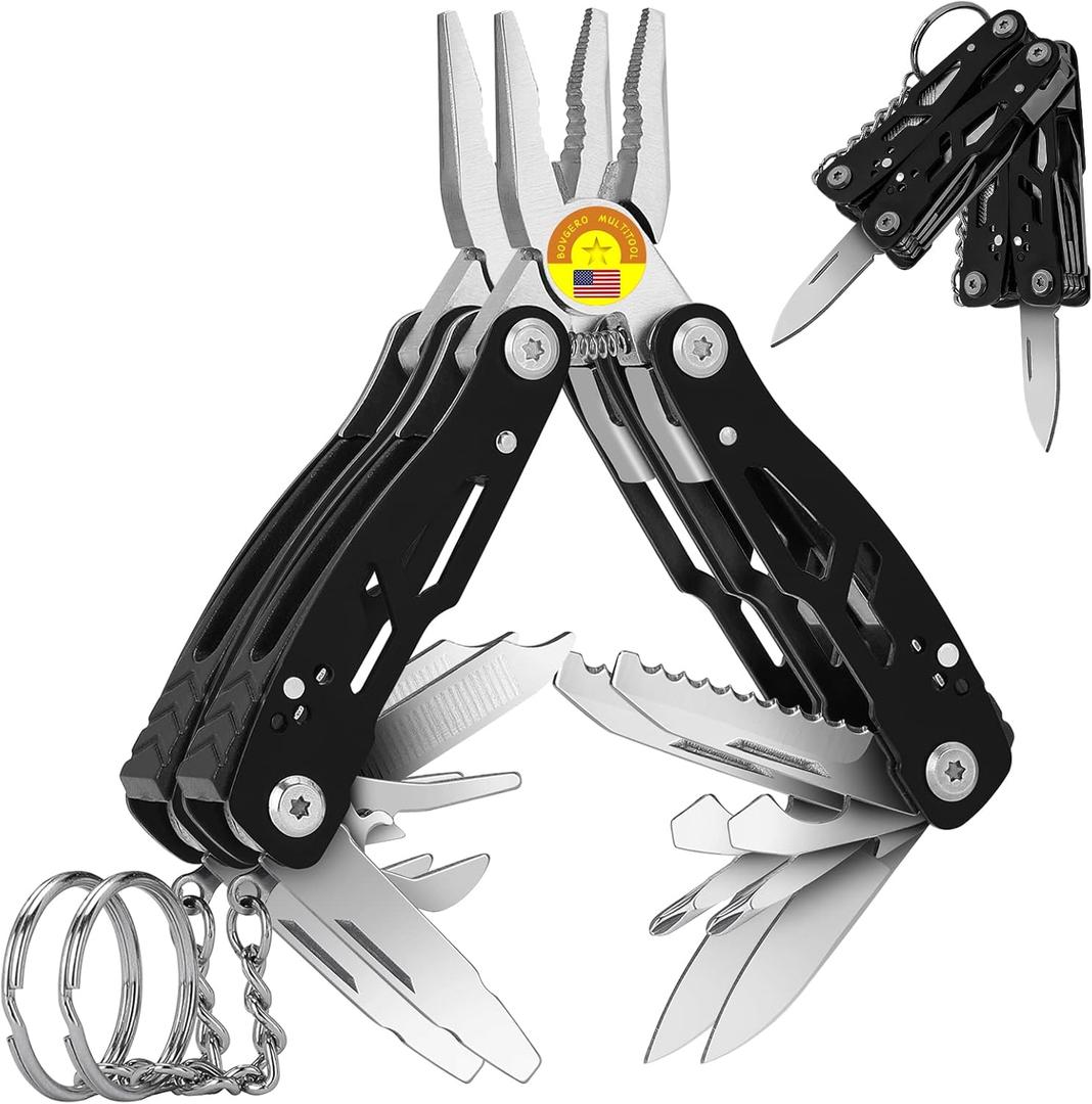 2PCS Bovgero Mini Multitool Pliers 15 in 1, Handmade Multi Tool Plier, Premium Keychain Multitool, Small Multi-tool, Birthday Fathers Day Gift for Men Him Husband Boyfriend Father Handyman