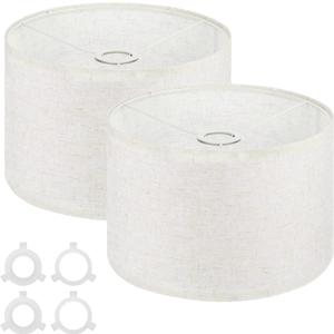 PATIKIL Drum Lamp Shades for Table Lamps 12"x12"x8" Linen Lampshade Set of 2 Easy Assembly Lamp Shade with E27 to E26/E14 Adapters for Floor Lamps Bedside Lamps, Linen (1.65" Spider)