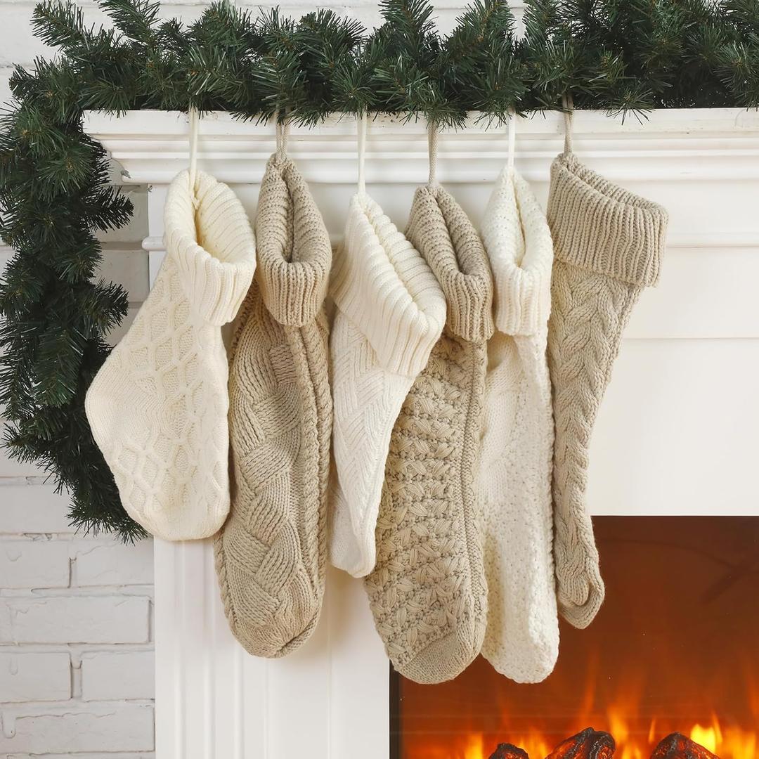 Syhood 6 Pack Cable Knit Christmas Stockings 18'' 15'' Large Knitted Stockings Ornaments Farmhouse Xmas Rustic Boho Decorations for Family Holiday Decor, 6 Styles(Charming Color)