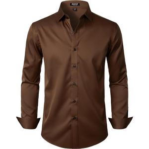 JEMITOP Men's Stretch Wrinkle Free Dress Shirts Formal Wedding Prom Long Sleeve Slim Fit Button Down Shirt, M