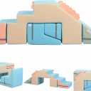 Asweets 4 in 1 Foam Climbing Blocks for Toddlers, Indoor Soft Climb and Crawl Play Climbing Toys for Creativity & Imagination, (Linen-Blue-Pink), 31.5''L x 15.4''W x 16.9''H