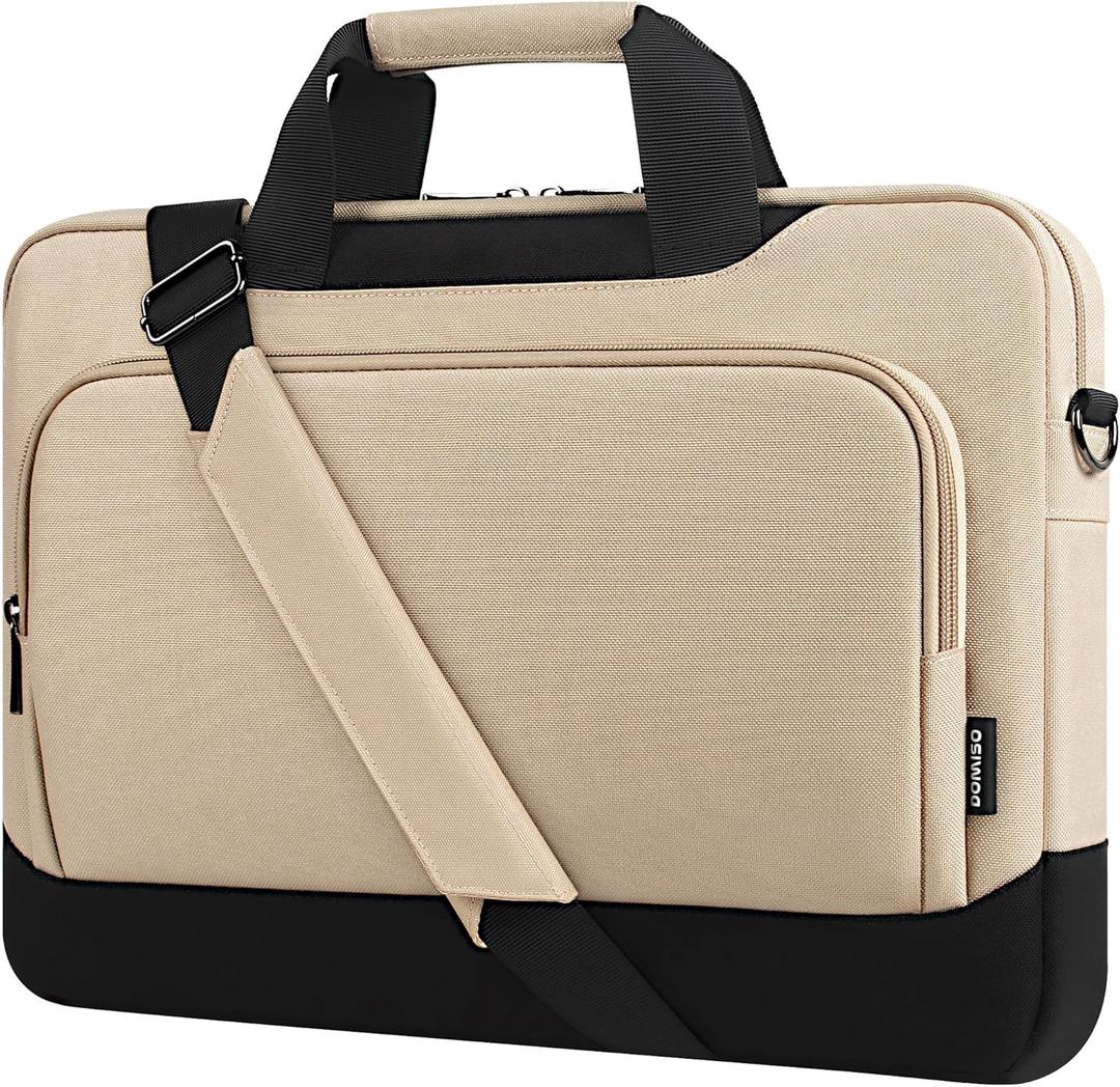 DOMISO 17-17.3 Inch Laptop Bag Large Capacity Laptop Shoulder Bag for Dell XPS/HP Pavilion 17/Lenovo Chromebook 317, Beige