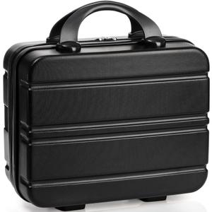 Hard Shell Cosmetic Travel Case, 12 Inch Small Portable Makeup Train Case with Elastic Band Handle, Pressure-proof Mini ABS Carrying Suitcase Toiletry Box for Travel, Camping, Black