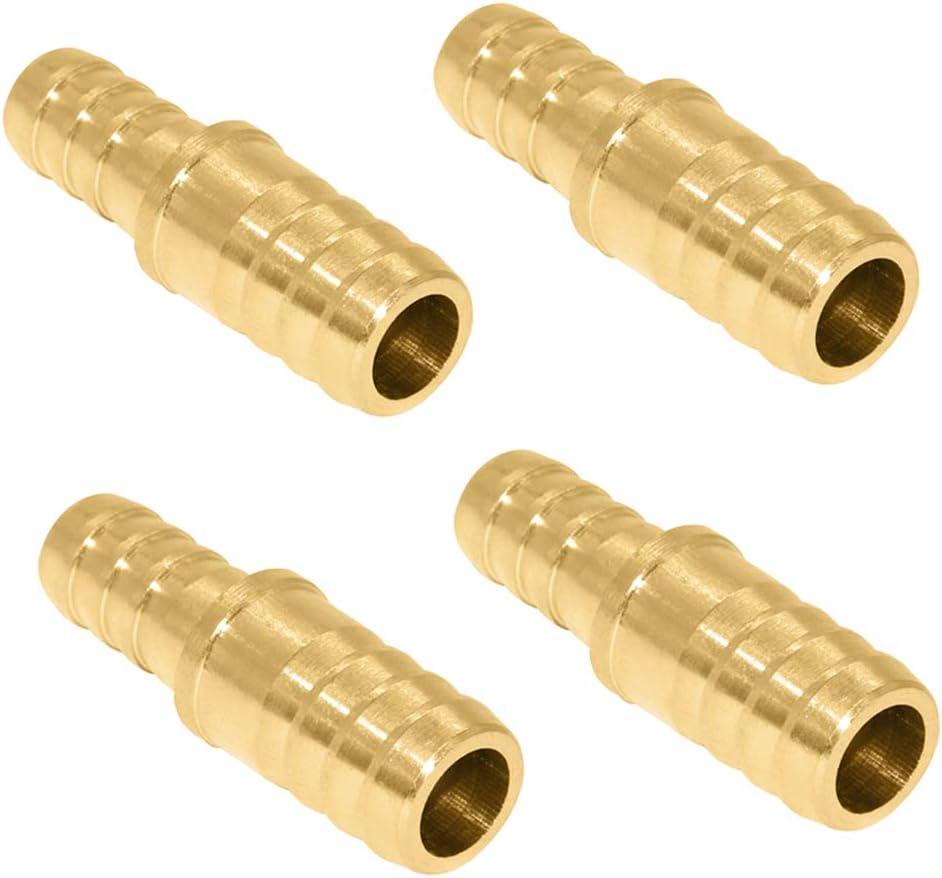Beduan Brass Hose Reducer, 1/2" to 5/16" Barb Hose ID, Reducing Barb Fitting Splicer Mender Union Air Water Fuel (Pack of 4)