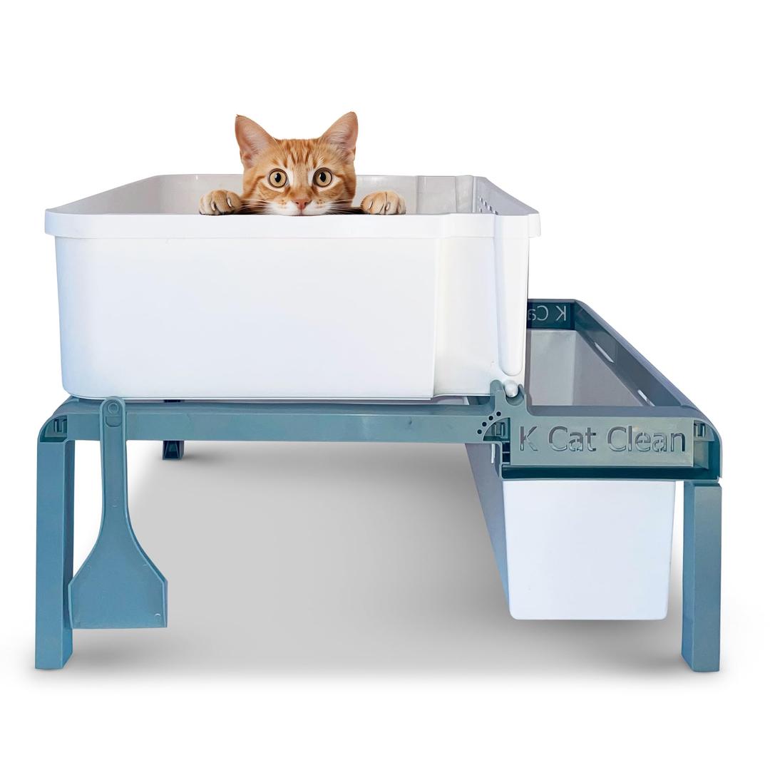 Lift and Sift Cat Litter Box, Sifting Litter Box for Easy Cleaning, Cat Toilet (2 Litter Boxes: 1 Large & 1 Small) with Frame & Scraper - K Cat Clean