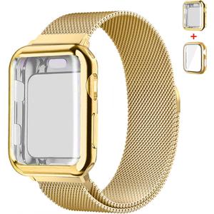 Magnetic Band and Case for Apple Watch Band  44mm  Women/Men,Stainless Steel Milanese Loop Bracelet Strap with Cover Combo iWatch series 6 5 4 SE