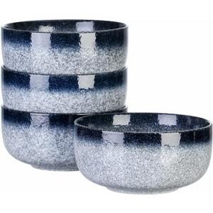 S&Q'S CERAMICS Cereal Bowls - 36 Ounce, Japanese Noodle Bowl Set, Ceramic Bowls for Kitchen, Breakfast, Oatmeal, Microwave and Dishwasher Safe, [Set of 4], Dark Blue, Size: 6.3 Inch