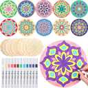 22 Pcs Wooden Mandala Painting Set 10 Mandala Unfinished Wood Cutouts with 12 Markers for Crafts Diwali Craft Wood Slices for Adults Painting DIY Tags Wedding Home Decors(Stylish Style)