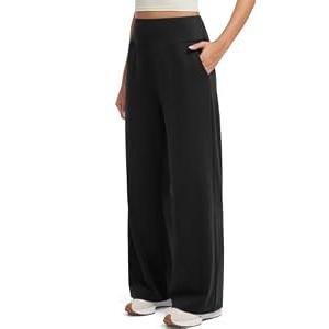 SUUKSESS Women Casual Wide Leg Pants 2025 High Waisted Lounge Work Pant with Pockets (Black, M)