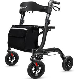 Rollator Walker for Seniors, Lightweight Foldable All Terrain Rolling Walker with seat, Aluminum Walkers with 8 inch Rubber Wheels, Handles and Backrest for Seniors and Adult (Black)