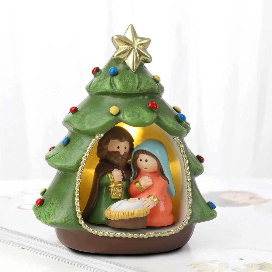 Hodao Nativity Sets for Christmas Indoor Decorations Holy Family Nativity Scene for Xmas Decor Gifts - Christmas Party Home Decorations(Green)