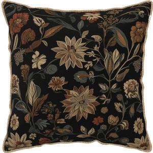 Black Boho Vintage Flowers Velvet Pillow Covers 20x20 Inch Retro Art Brown Floral Throw Pillows for Couch Cushion Covers Pillowcase Farmhouse Bohemian Pillow Cases for Sofa Bed Bedroom