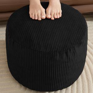 Pouf Ottoman Foot Stools with Foam Small Ottoman for Living Room Corduroy Ottomans Pouf 26x18 Floor Poufs Foot Rest for Chair Black Hassocks and Ottomans