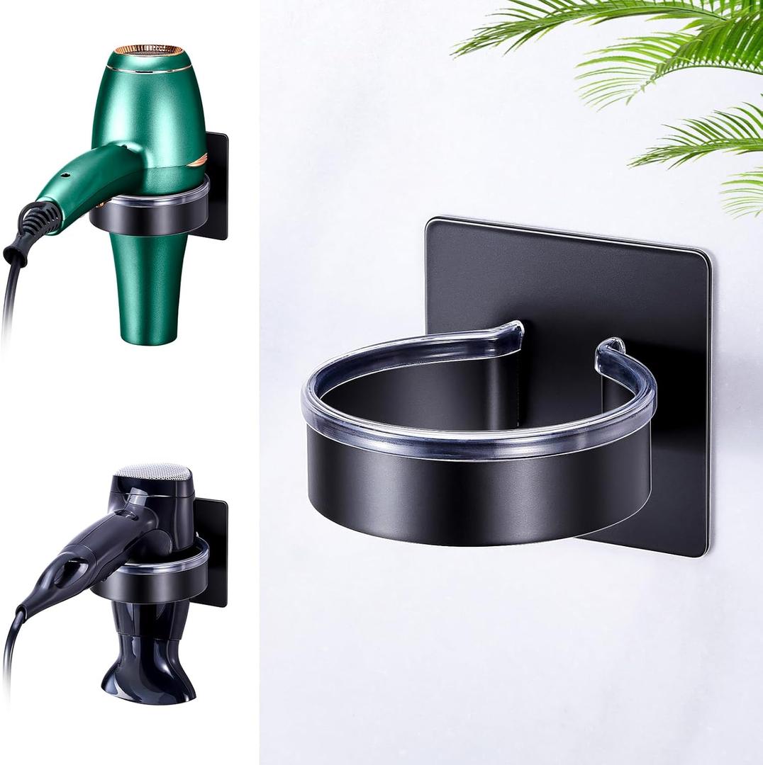 Blow Dryer Holder Wall Mounted, hairdryer Holder for Bathroom, Blow Dryer Organizer, Hair Tool Organizer Wall Mount, Adhesive Hair Dryer Storage for Bathroom Barber Shop (Black)