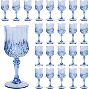 Plastic Wine Glasses Set of 24, 7.7 oz Reusable Plastic Goblets, Hard Plastic Stemware for Wedding, Party, Events, Elegant Shatterproof Drinking Glasses, Blue