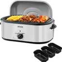 VEVOR Roaster Oven, 24QT Electric Turkey Roaster Oven, 150-450 Adjustable Temperature Electric Roasting Pan with 3 Bin Buffet Server, Self-Basting Lid, Defrost & Warm Function, Self-Basting Lid (Silver)