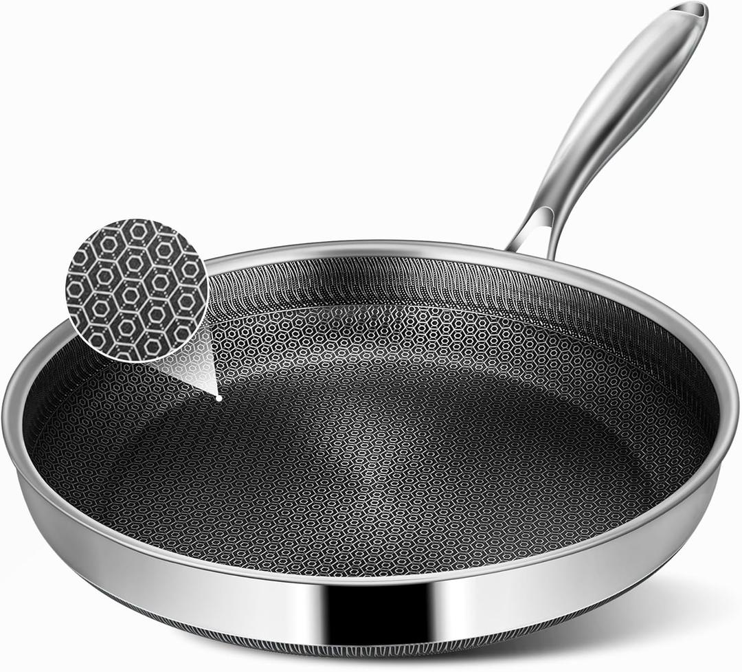 Non Stick Frying Pans, 12-inch Hybrid Frying Pans Nonstick Stainless Steel Skillets, Dishwasher & Oven-Safe, Stay-Cool Handle, PFOA Free Cookware, Compatible with All Cooktops