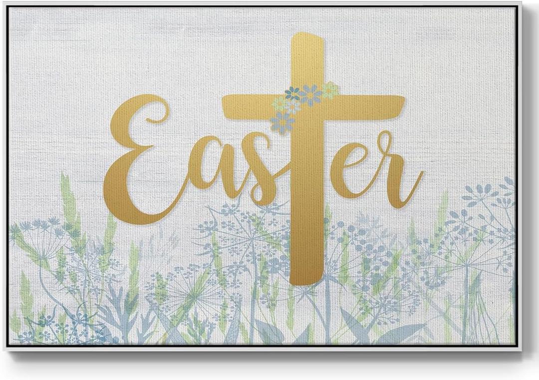 Renditions Gallery Festive Wall Art Floater Framed Paintings Easter Wildflowers Canvas Artwork Wall Hanging Prints for Bedroom Office Kitchen - 17"X25" White Frame GAL007