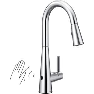Moen Sleek Chrome Motionsense Wave Sensor Touchless One-Handle High Arc Pulldown Modern Kitchen Faucet Featuring Power Clean, 7864EWC